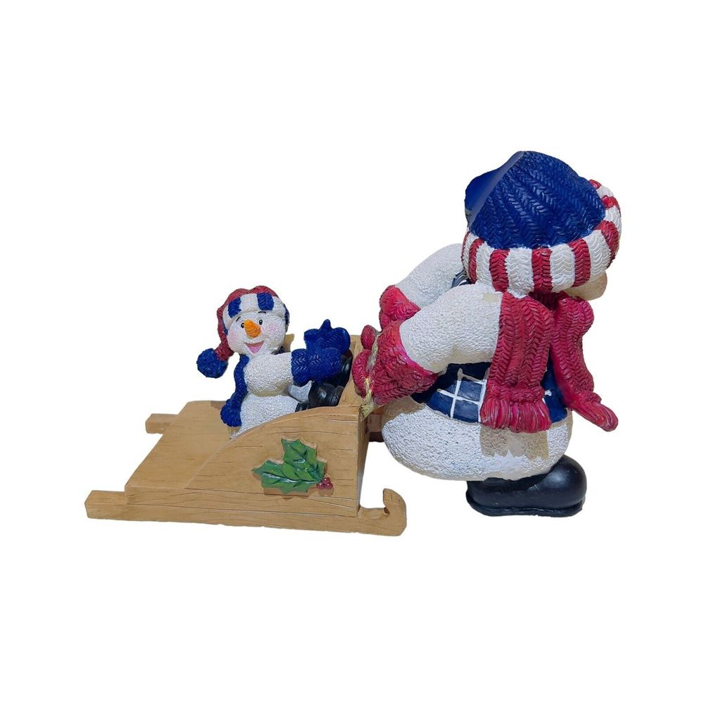 Snowman Pulling Child in Wooden Sleigh Ceramic Christmas Decor